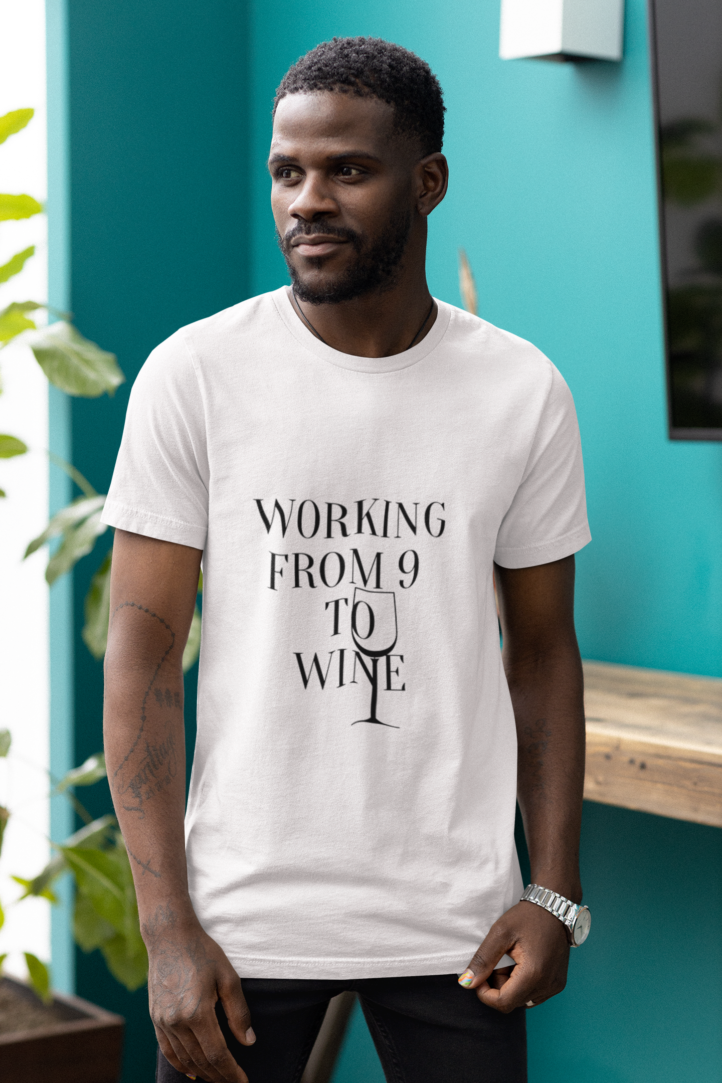 Unisex Graphic "Working from 9 to Wine" Tee shirt