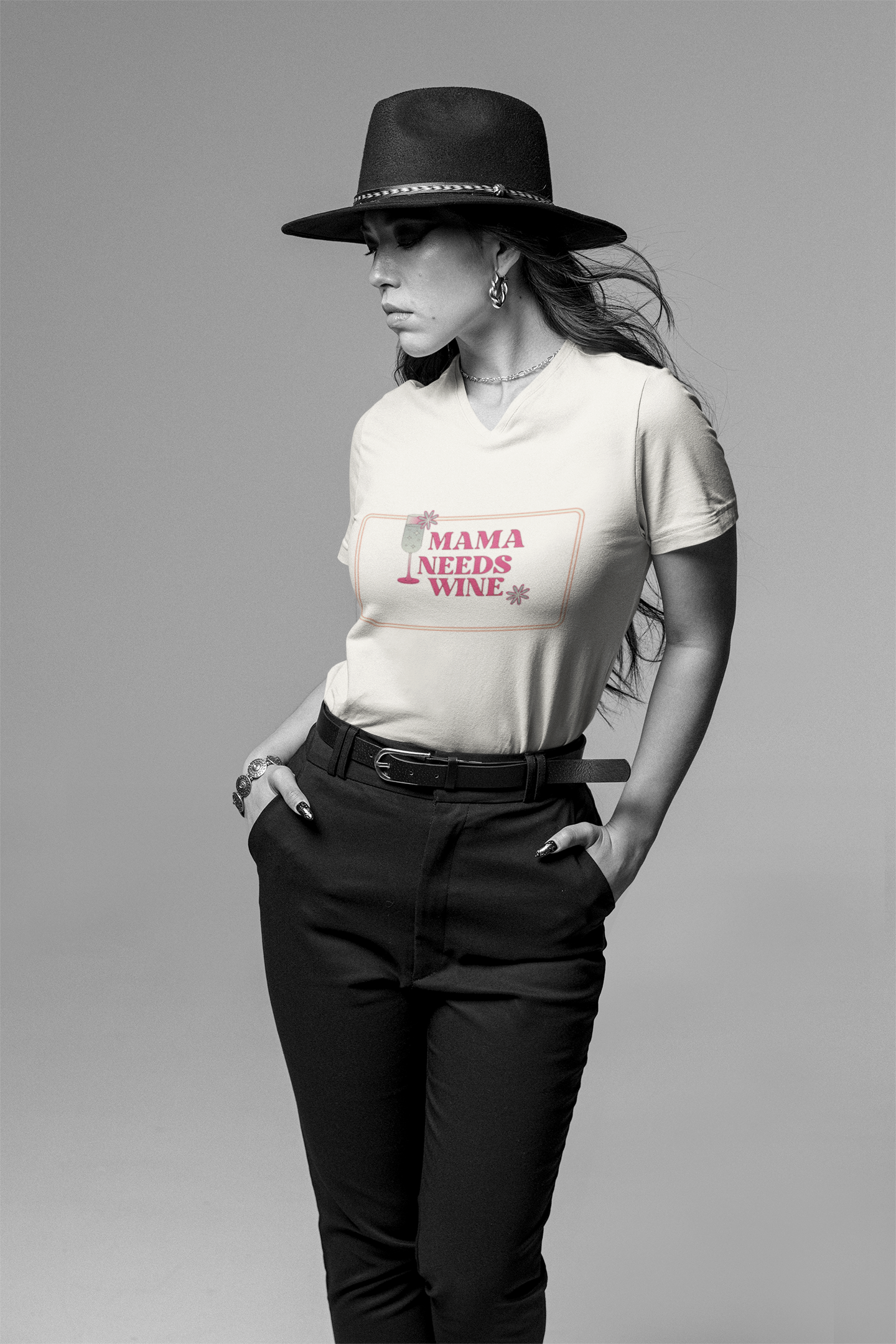 Women's Graphic V-Neck "Mama Needs Wine" Tee-Shirt