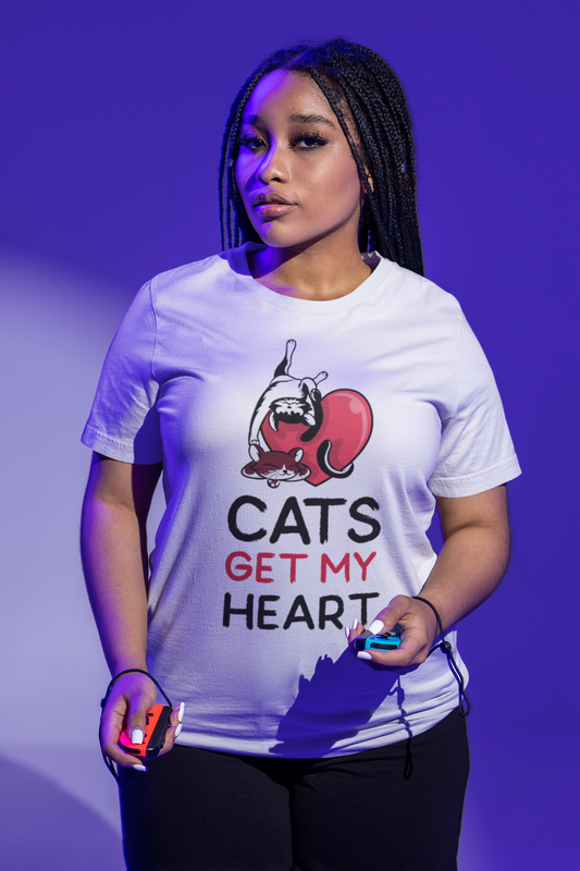 Unisex  Pet "Cats Get My Heart" Graphic  Tee shirt