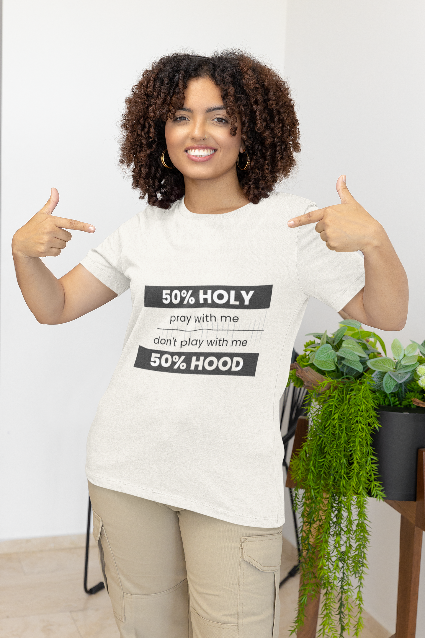 Unisex  Graphic  " 50% Holy/50% Hood"  T-shirt
